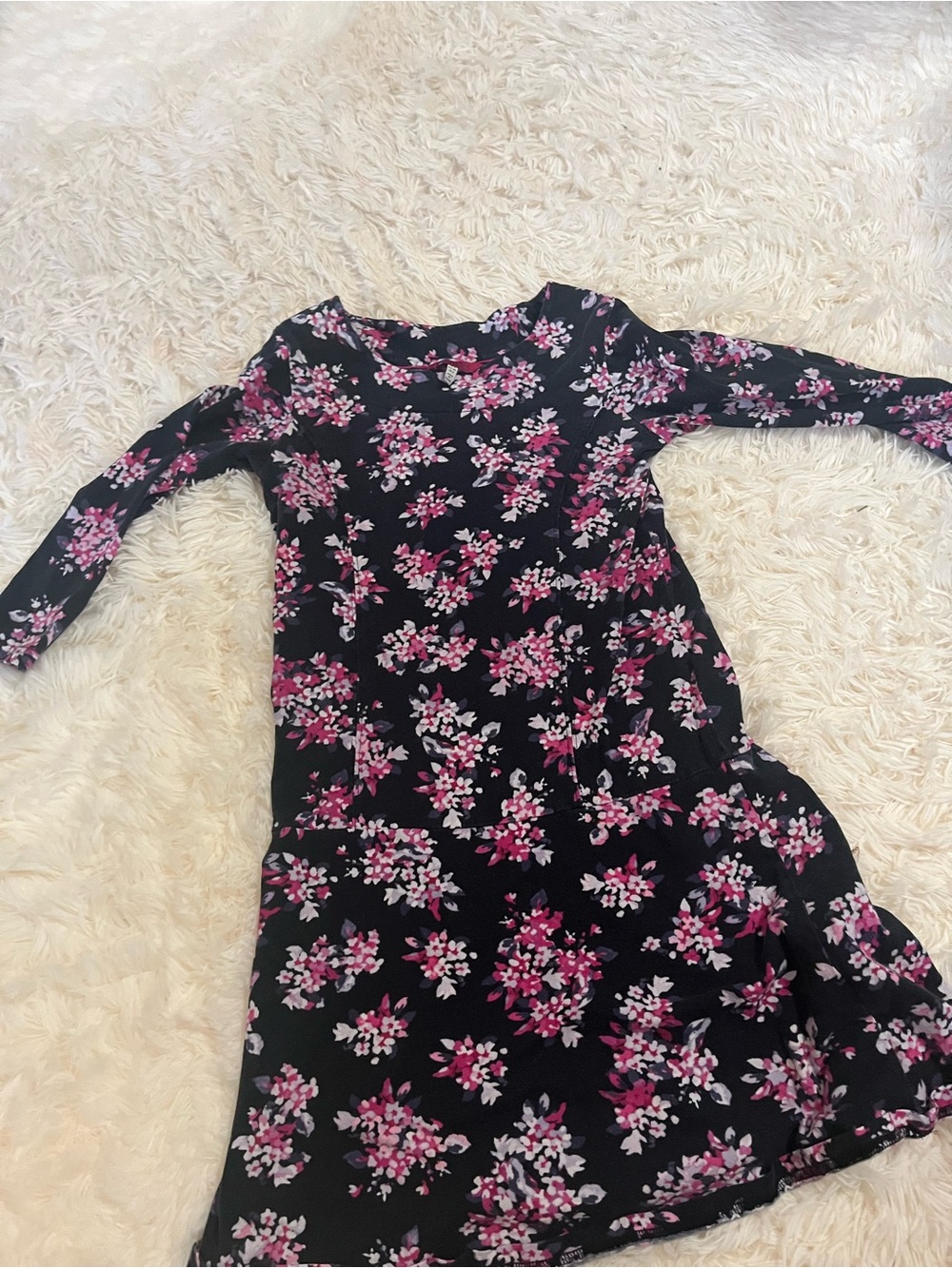 Joules Black Floral Top with Pink & White Blooms
